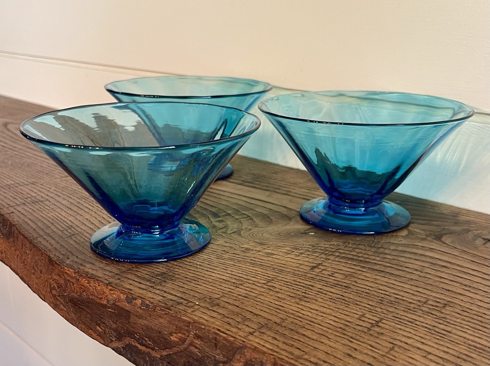 Steuben-Six Carder Era Shape #5154 Celeste Blue Optic Rib Sherbet Bowls-Signed