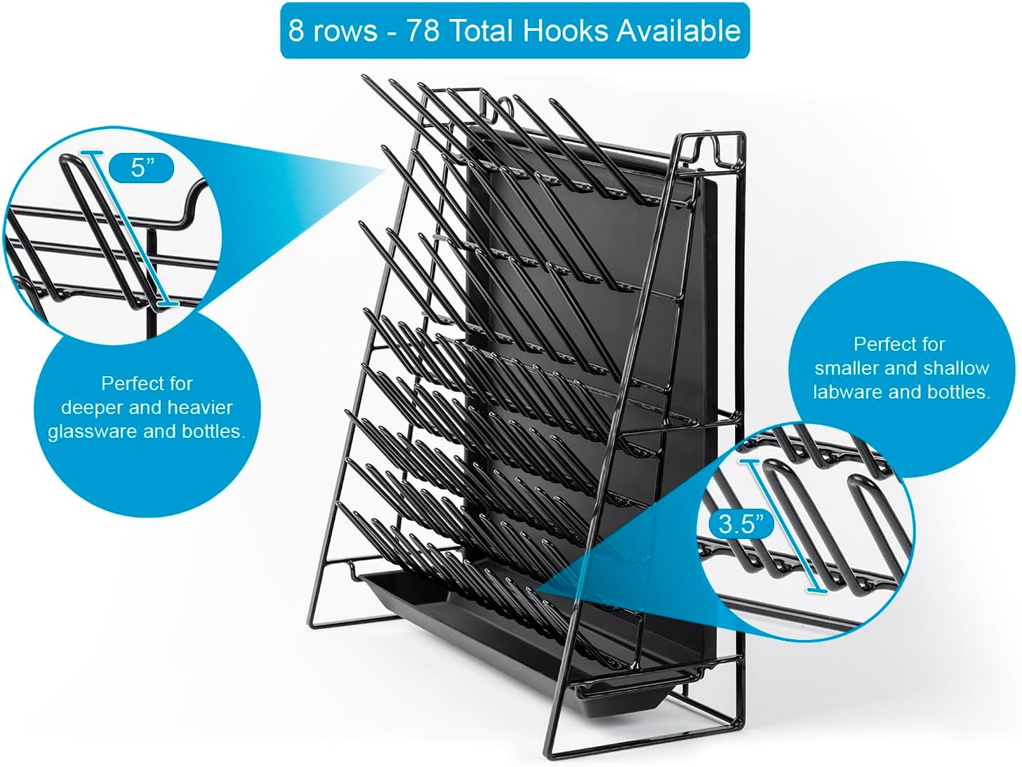 Drying Rack for Lab Glassware and Bottles - Laboratory Draining Dryer Stand for 