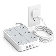 Surge Protector Power Strip 10 ft, TESSAN Flat Plug Ultra Thin 10FT, Gray