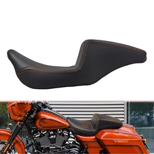 Black Driver Passenger Seat Orange U Stitch For Harley 09-23 Electra Road Glide