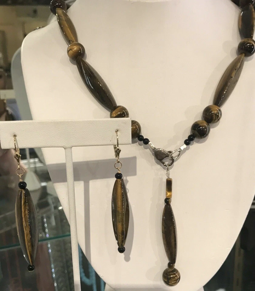 JUEGO DE COLLAR Y PENDIENTES OJO DE TIGRE DISEÑO PERSONALIZADO  Foto 2 de 3