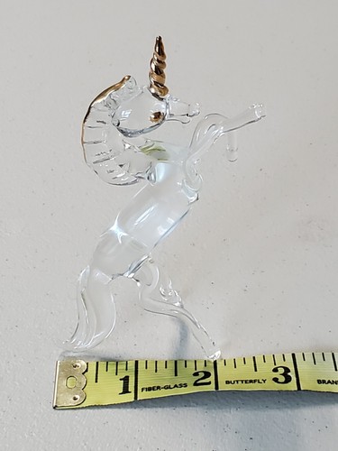 Clear Art Glass Standing Unicorn Figurine With Gold Accents 2"w x 5" tall - Picture 7 of 9