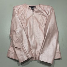 Crushed Pearl Pink 100% Leather Jacket Moto Cafe Collarless Dialogue Wmn’s Sz: M