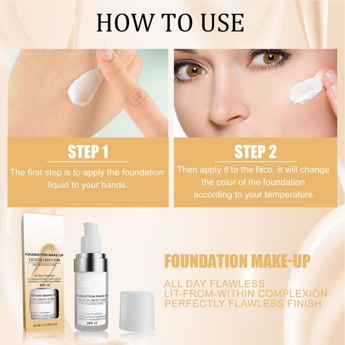 Color Changing Foundation Full Coverage SPF15 Concealer Foundation Makeup - Picture 8 of 12