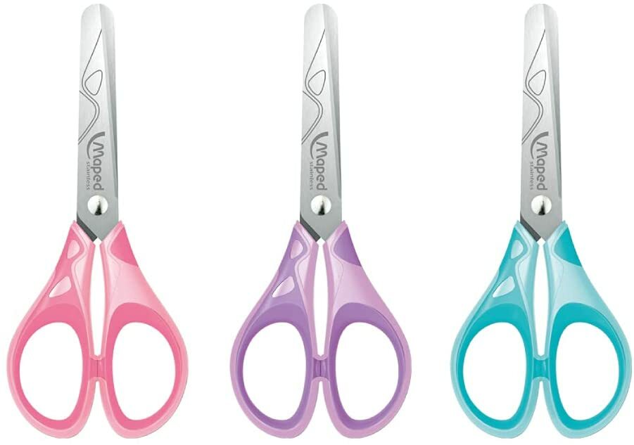 Maped Essentials Round Tip Scissors – 13cm Safety Scissors With Graduated Blades, Blue