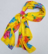 Vintage SYMPHONY Scarfs Rolled Hem Yellow Floral Striped 13x61 Italy Gorgeous T1