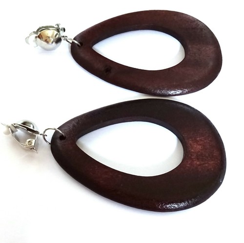 PENDIENTES CON CLIP DE MADERA LÁGRIMA CLIP PENDIENTES SURTIDOS COLORES ARO 3 PULGADAS - Imagen 3 de 21