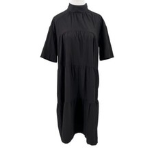 Everlane Womens Black Tiered Mockneck Midi Dress 100% Cotton Size Medium M 