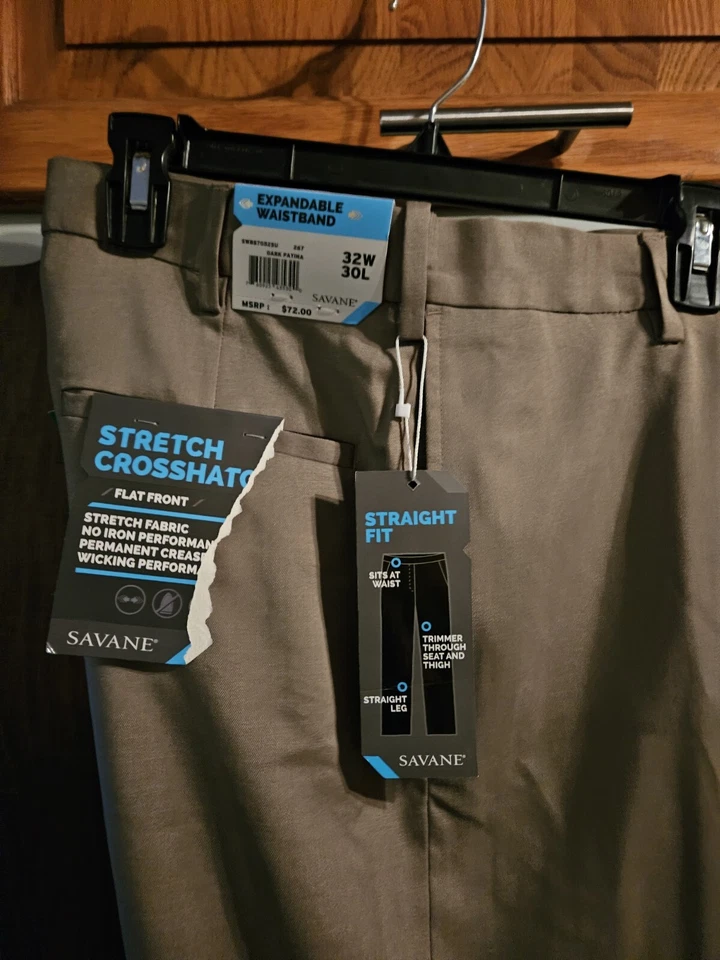 NWT Savane Stretch Crosshatch 32 x 30 Straight Fit Flat Front Expandable Waist - Image 2 of 4