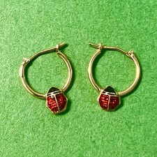 Jacmel JCM 10K Bolivia Yellow Gold Hoop Earrings With Enamel Ladybug - Cute Gift