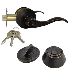 Lever Lock and Deadbolt Lock Set Keyed Cylinders 6 Keys Entry Ext/Int Kw1 ORB