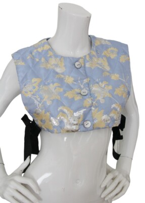 MING MA Crop Vest Top Floral Jacquard Quilted Satin Velvet Side Ties