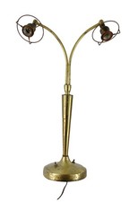 Vtg 1950s Brass Mid Century Double Arched Arm Desk Table Lamp Split Trumpet Base