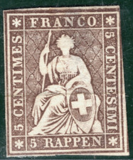 SWITZERLAND Classic Stamp Scott.36 5r Brown HELVETIA Mint MNG Cat $250- RGREEN78