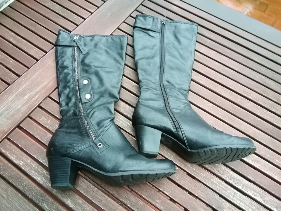 Gino Ventori Kunstleder Stiefel Lederstiefel schwarz 40 Absatz bequem kniehoch - Bild 1 von 4