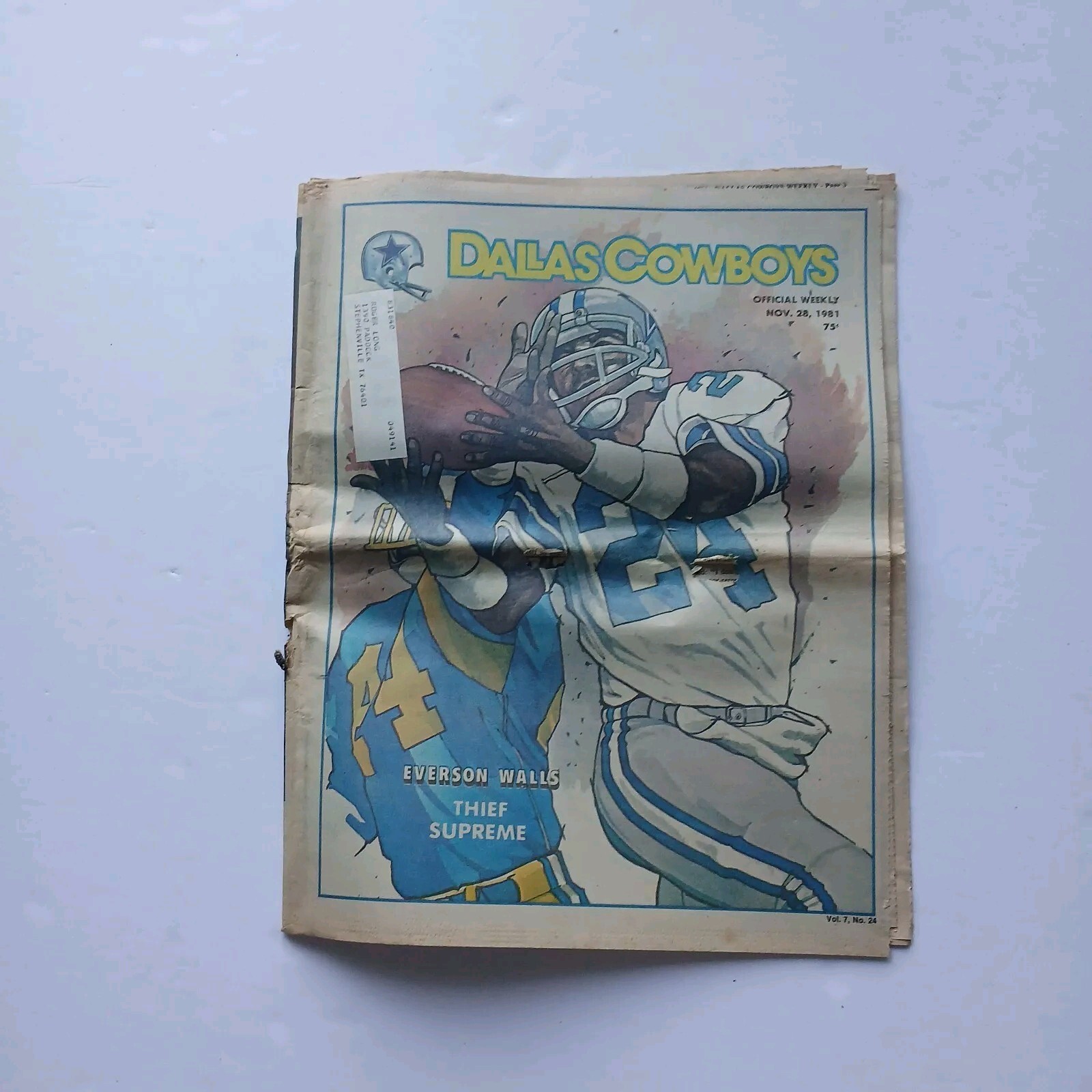 Dallas Cowboys Official Weekly Magazine November 28, 1981 Everson Walls