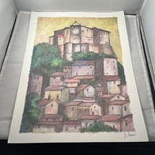 Antonio Mecci La Rocca Dei Rock of Borgia Lithograph Signed Subiaco Italy Lazio