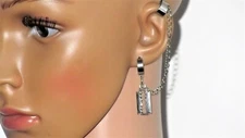 Razor Blade Chain Wrap Cuff Earrings Jewelry Goth Pair Unisex Piercing Req'd