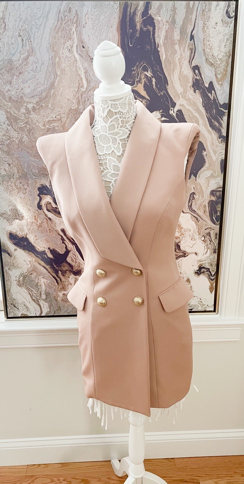 Balmain Double Breasted Gold Button Sleeveless Dr… - image 3