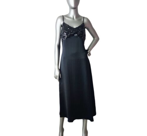 HOUSE OF HARLOW 1960 Sequin Satin Slip Dress M Midi Black REVOLVE Women's NWT