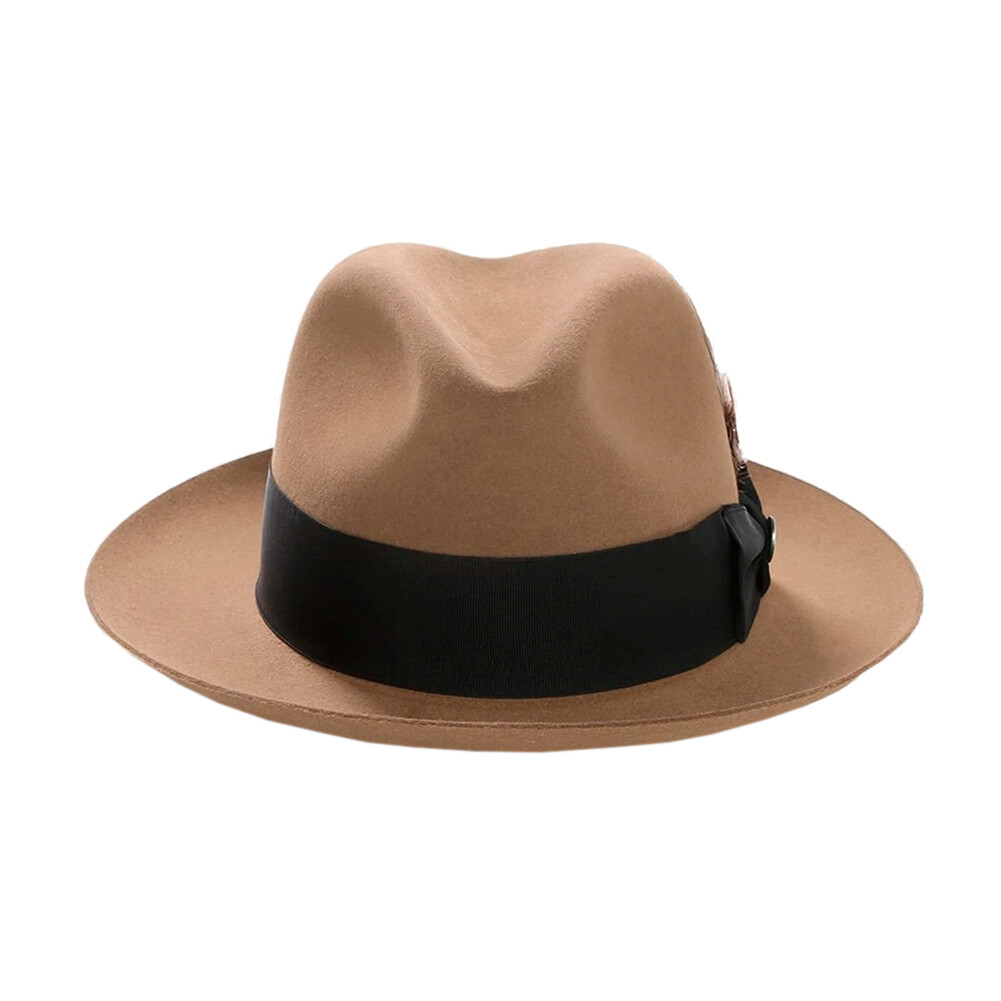 STETSON ステットソン Felt Fedora Brown 58cm STETSON Men's Temple Felt Fedora Hat with Feather Trim - All