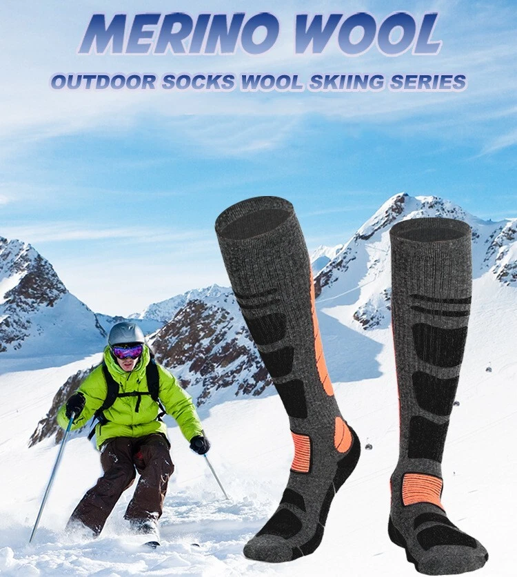 Merino Wool Thermal Ski Warm Thick Knee High Men Heavy Duty Boots Winter Socks - Image 4 of 4