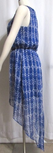 NEW Womens Ladies CATO Blue & White Abstract Silky Asymmetrical Hem Dress M - Picture 4 of 5