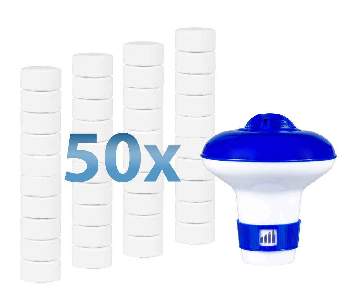 Bluewater Chlorine 50 x 20g Tablets Plus Floating Dispenser