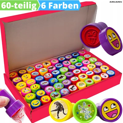 KRUZZEL Stempel Kinder Set Kinderstempel Smileys Tiere Spielzeug Stempelset 60 Stück