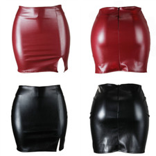 Ladies PU Leather High Waist Skirt Bodycon Mini Skirt Short Pencil Party Skirts