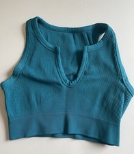 Bright Teal Blue Workout Set Sports Bra and Biker Shorts - NO BRA PADS