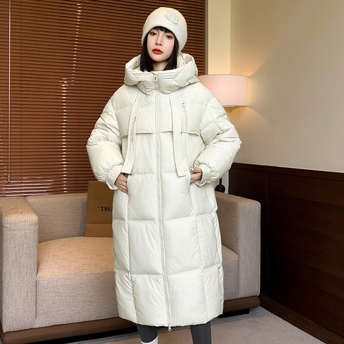 Winter Long Coat Womens Down Cotton Jacket Thick Hooded Loose Warm Cotton Jacket - Bild 25 von 28
