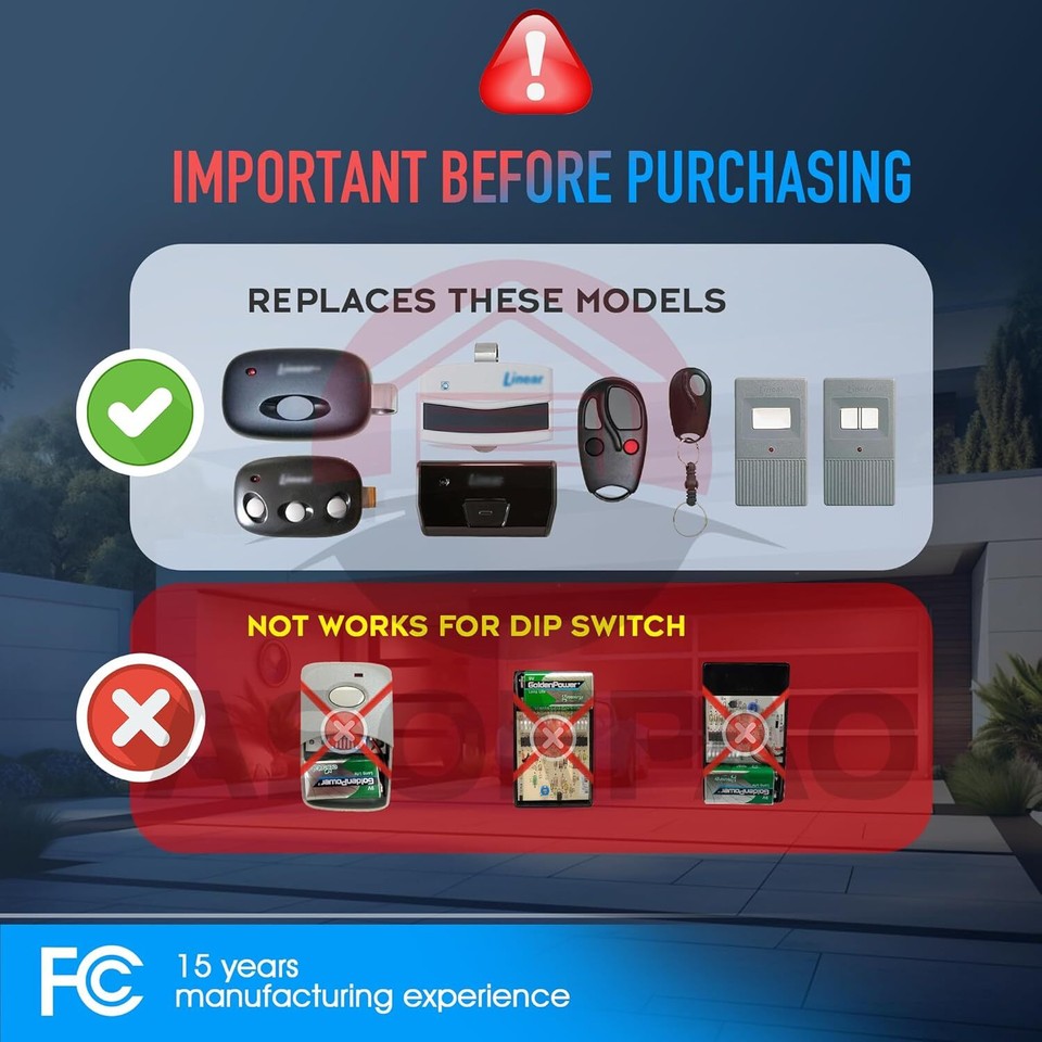 Garage Door Opener Remote Control (MCT3 – 2 Pack) – Compatible With Many Garage Door Systems - View #14