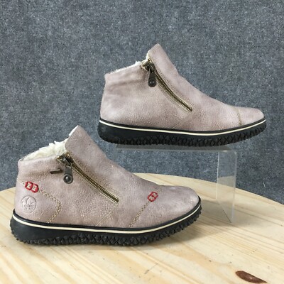Rieker Boots Womens 38 Insulated Side Zip Winter Bootie L4270 Gray Faux Leather