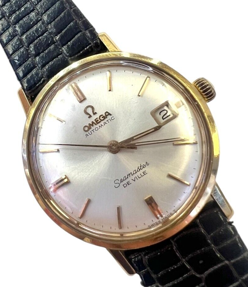 Omega Seamaster DeVille 18K Yellow Gold Black Leather Band | eBay