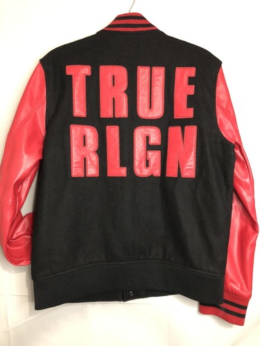 Red Leather Sleeves Wool Varsity Jacket 