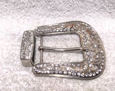 Large Silver Rhinestone Filled Western Replacement Buckle Keeper Great Shape 4