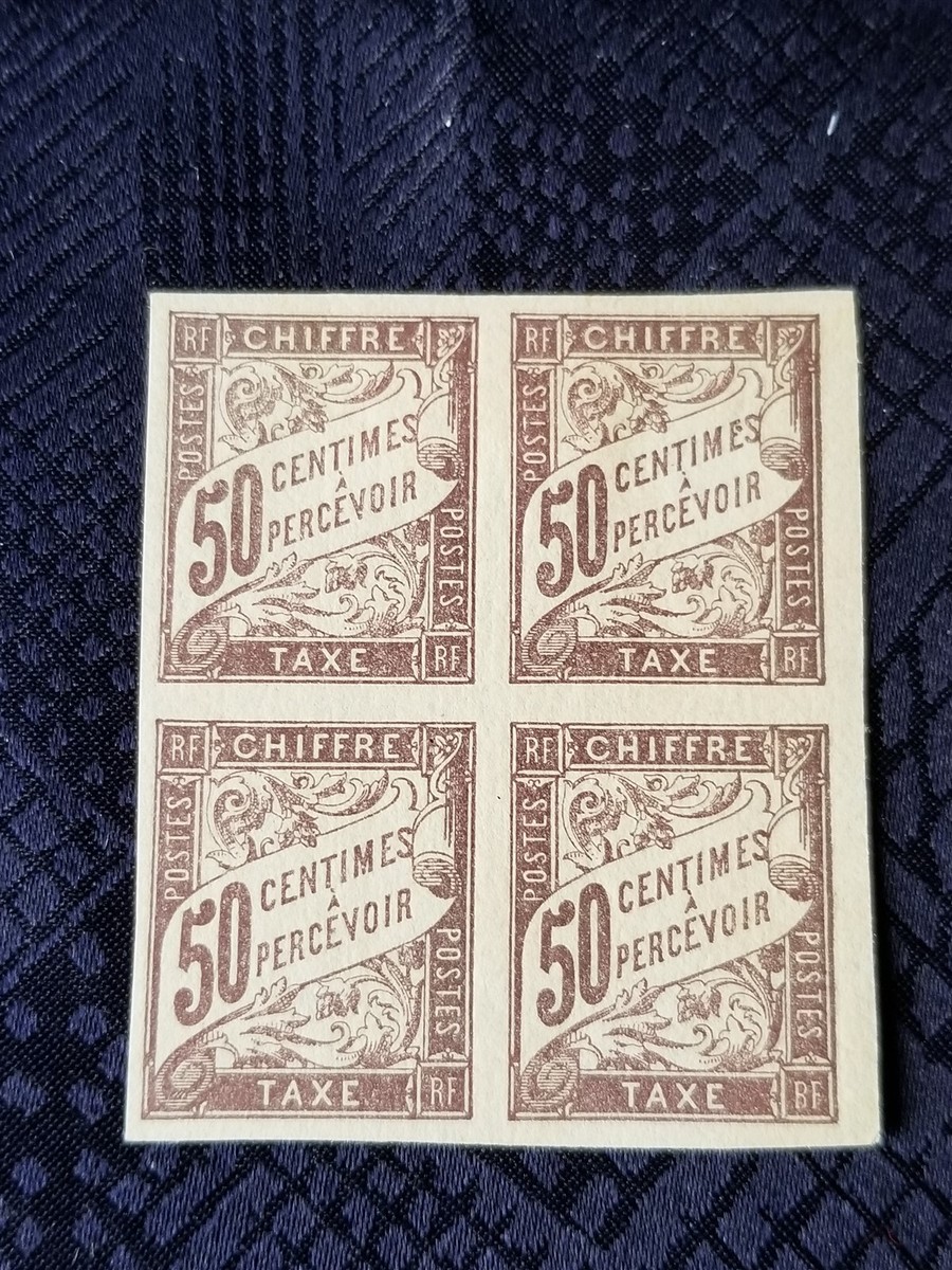French Colonies MH Block of 4 - Imperforated - 1893 50 Centimes
