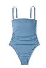 Shade  Shore Women's Sz: XL 16 Blue Shirred Ribbed Bandeau Swimsuit NWT 25