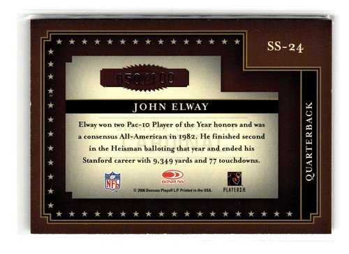 2006 Donruss Classics #SS-24 John Elway Saturday Stars Gold #/100 - Picture 2 of 2