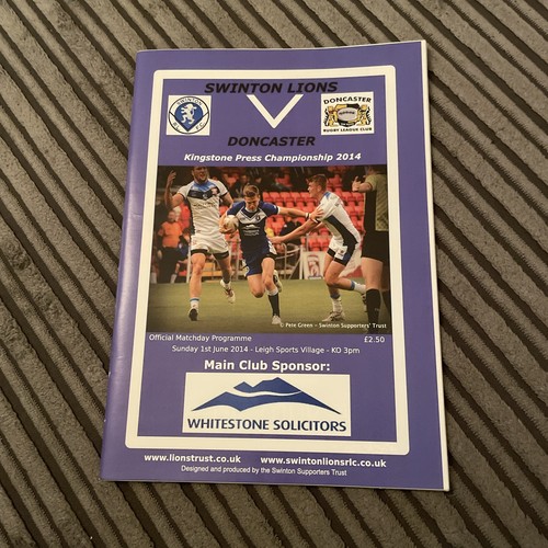 2014 SWINTON LIONS V DONCASTER KINGSTONE PRESS CHAMPIONSHIP RUGBY-PROGRAMM SEHR GUTER ZUSTAND