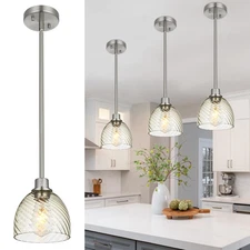 3-Pack Pendant Lighting Fixtures with Amber Striped Glass, Adjustable Hanging...