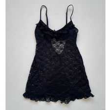 Black Lace Ruffle Coquette Babydoll Chemise Lingerie / S/P In Bloom by Jonquil