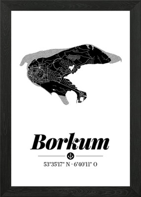 Borkum Design Map Framed Wall Art Poster Canvas Print Picture