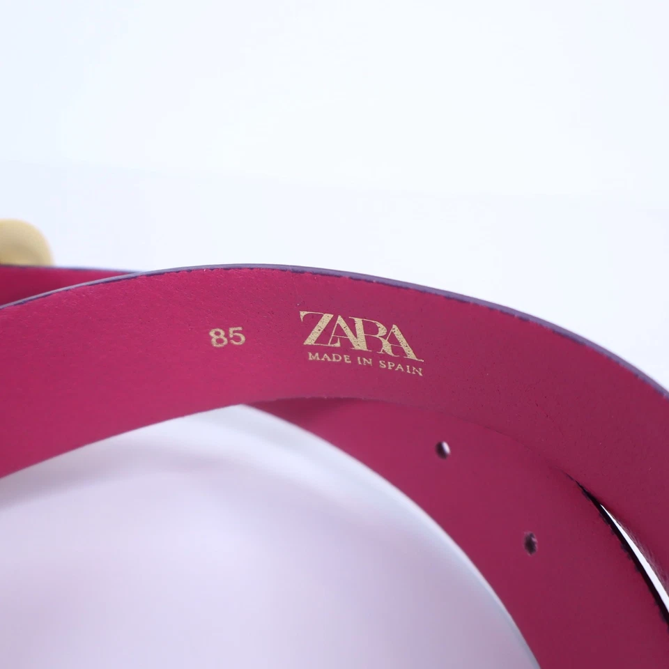 Cinturón de cuero clásico ZARA fucsia ajustable en forma de U hebilla para mujer 85 cm Foto 4 de 4