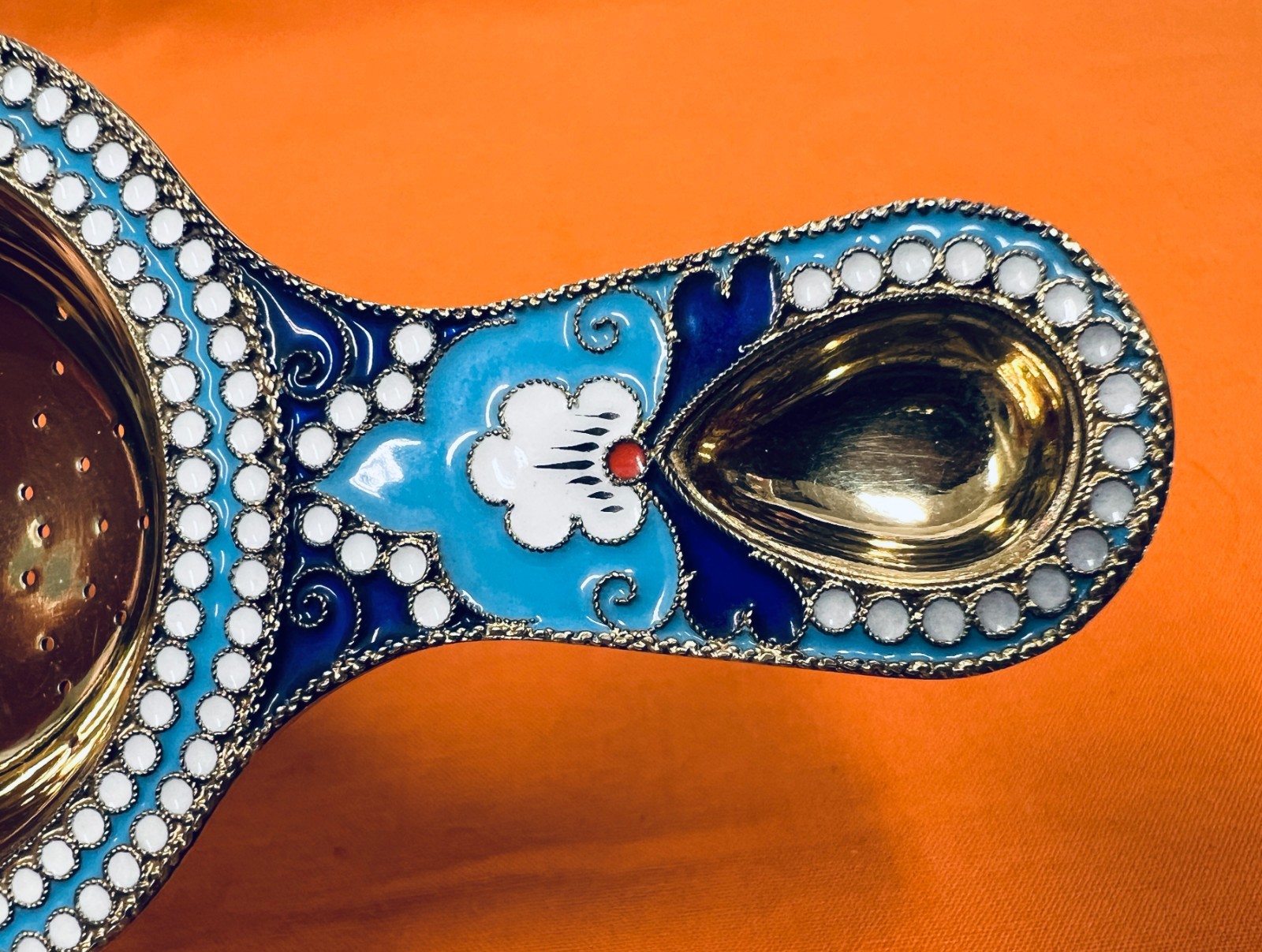 Russian Silver Enamel Strainer