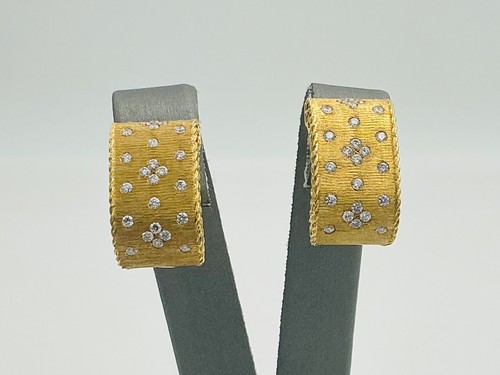 Roberto Coin Designer 18K Yellow Gold Diamond Huggie Earrings Ladies Estate