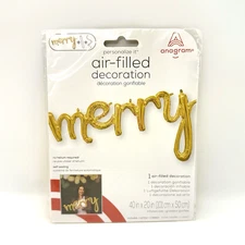 Anagram Merry Air-Filled Gold Balloon Decoration 40"x20" Christmas Party NWT