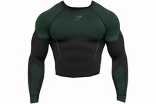 Gymshark Onyx 5.0 Seamless T-Shirt Black Lift Green LONG SLEEVE SMALL IN HAND
