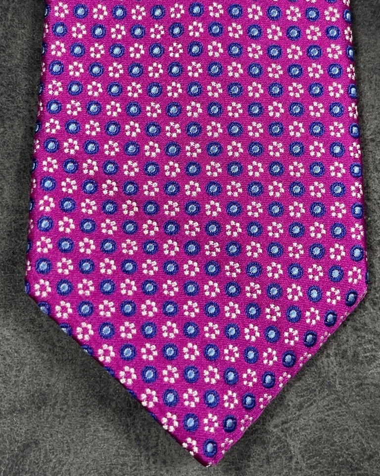 TED BAKER London Men's 100% Silk Tie Pink Blue Floral Geometric Pattern 58/2.75 - Image 3 of 4